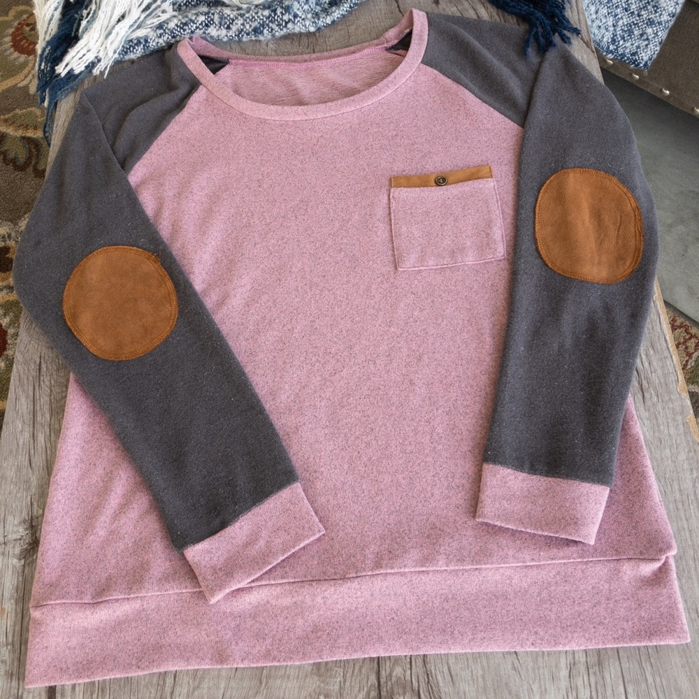 Elbow Patch Long Sleeve Soft Pullover Size Medium